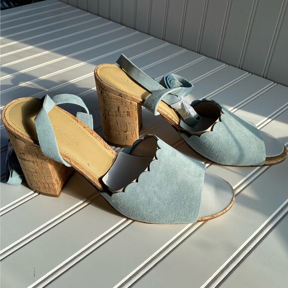 NWOT Marc Fisher Women's Blue Suede Open Toe Cuban Heel Size 10 - Picture 1 of 7